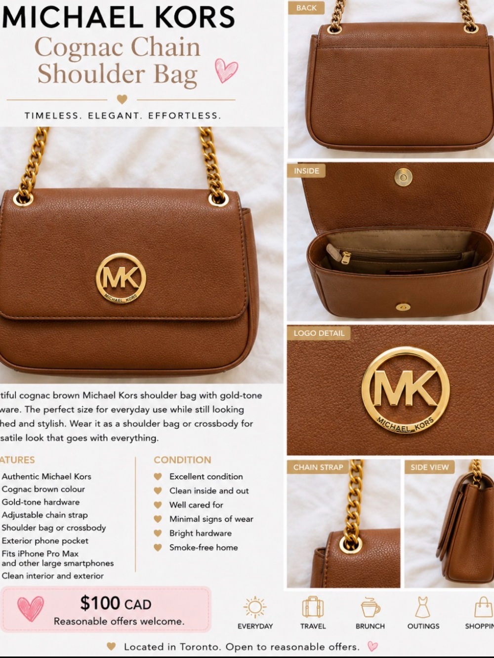 Michael Kors Cognac Chain Shoulder Bag
